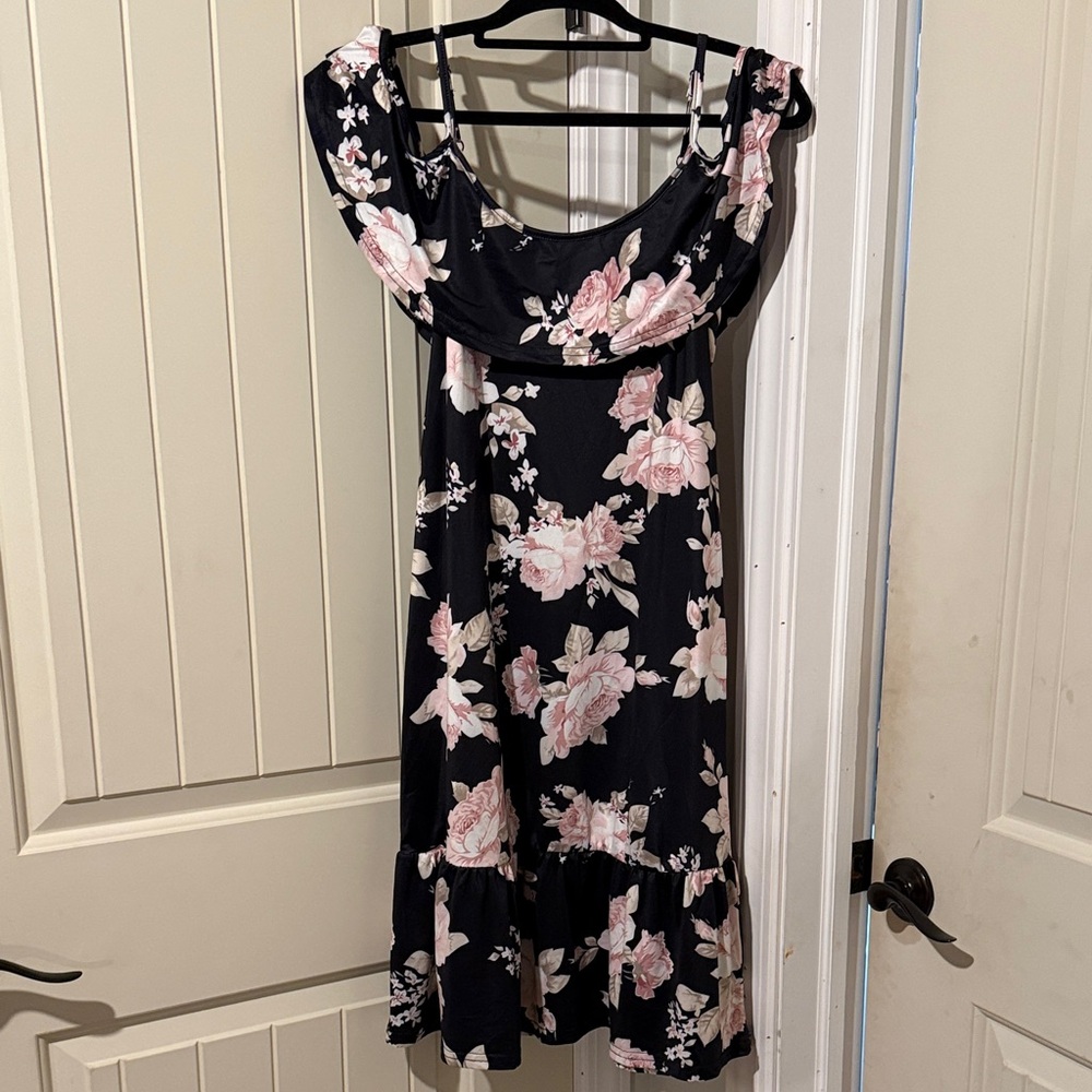 Amazon Black and Pink Floral Midi Dress